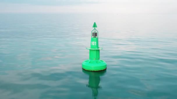 Large Green Buoy Solar Panelsin Sea — Stock Video
