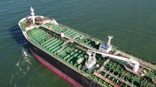 Aerial View Big Oil Chemical Tanker Sails Tanker Ship Logistic — Wideo stockowe