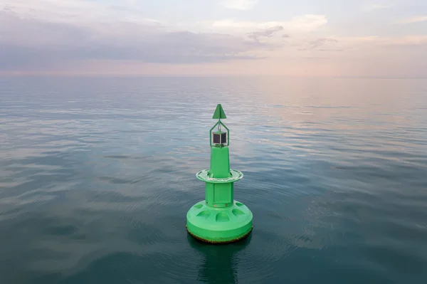 Large Green Buoy Solar Panelsin Sea — Stock Photo, Image