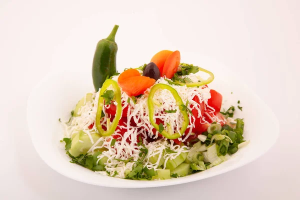 Salad Tomato Cucumber Cheese Traditional Bulgarian Salad Shopska Salad — Stok fotoğraf