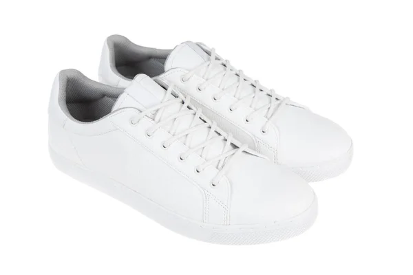 Paire Nouvelles Baskets Blanches Isolées Sur Fond Blanc — Photo