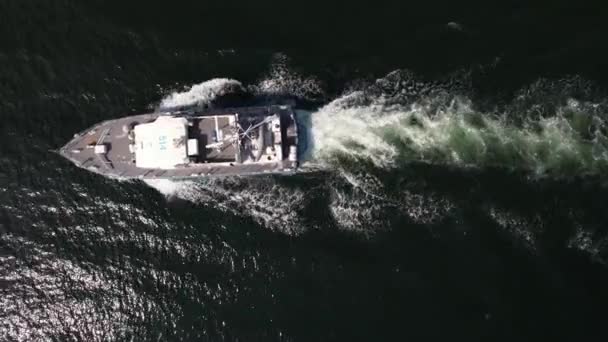 Ariel View Coast Guard Powerboat Cruising High Speed Speedboat Border — Vídeo de Stock