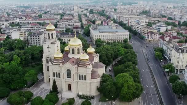 Stadscentrum Van Varna Bulgarije Stedelijk Landschap Kathedraal Van Hemelvaart Varna — Stockvideo