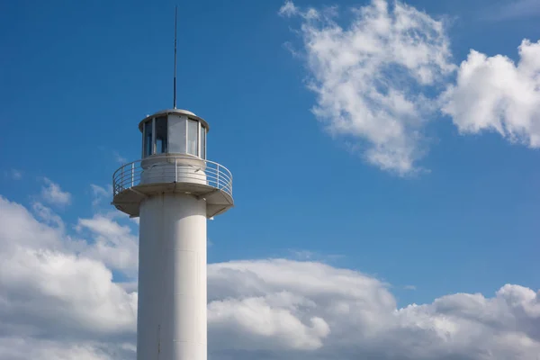 White Lighthouse Blue Cloudy Sky Sunny Day Varna Bulgaria — Stock Photo, Image