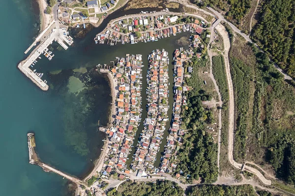 Felülről Lefelé Kilátás Régi Kikötő Halászfalu Közel Város Burgas Bulgária — Stock Fotó