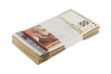 Bir yığın banknot, Bulgar parası. Bulgar para banknotları 50 leva, Bgn. Finans kavramı