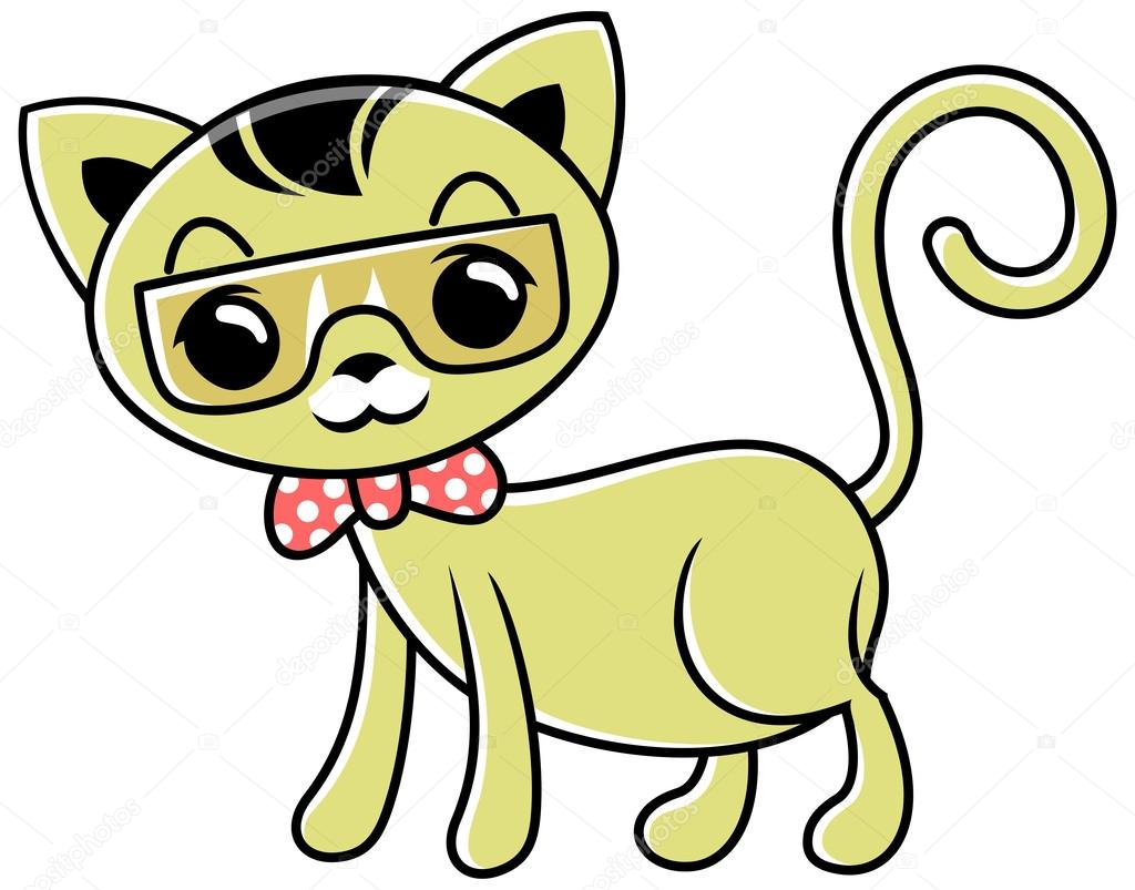 Walking brown cat with glasses and pink necktie