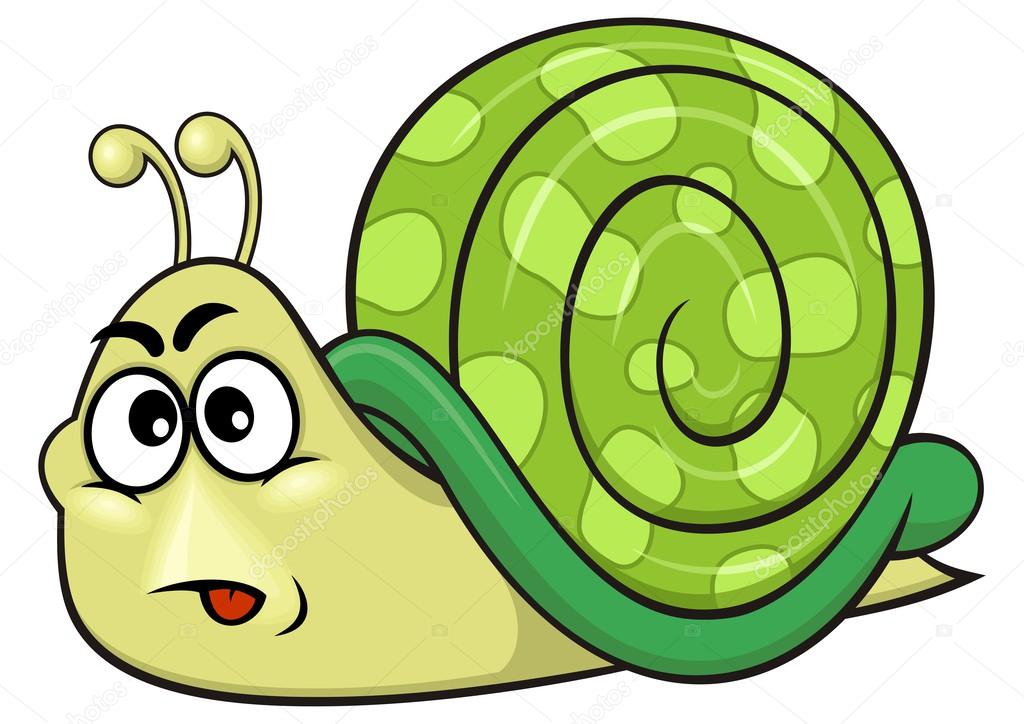 Funny brown snail with green shell