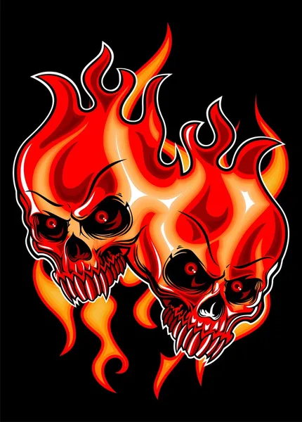 Twins flaming schedel — Stockvector