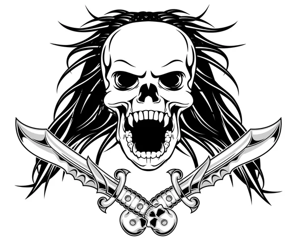 Long hair skull with daggers — Stock Vector