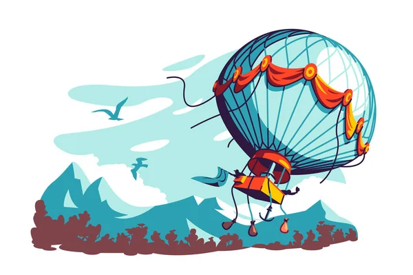 Horkovzdušný balón letící vzduchem — Stockový vektor