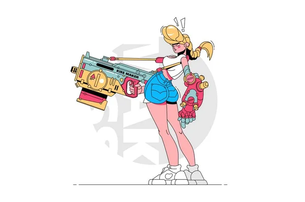 Gadis dengan pistol - Stok Vektor
