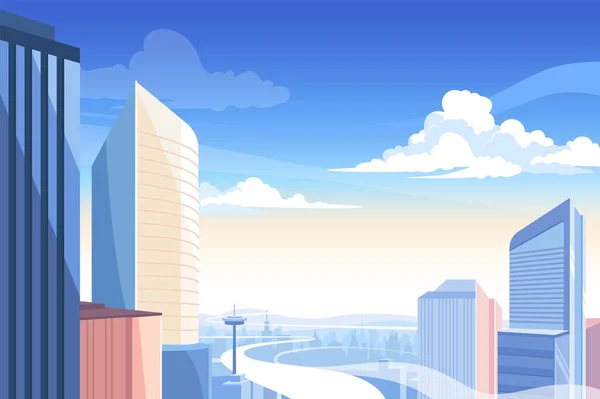 Pemandangan kota dengan pencakar langit yang tinggi - Stok Vektor