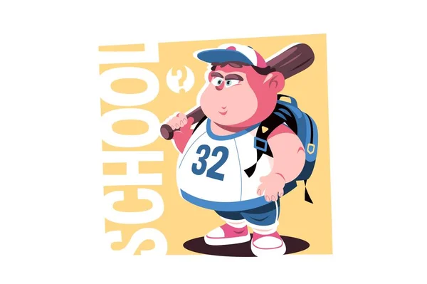 Overweight school boy with bat — Stock Vector