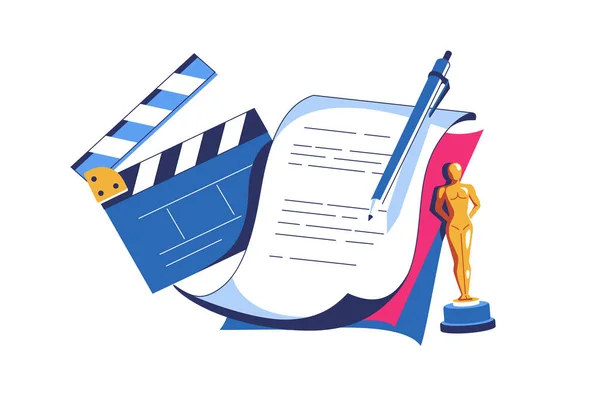 Filmkészítés Vagy Videofilm Filmművészet Vagy Filmgyártási Vektor Illusztráció Szekrény Forgatókönyv — Stock Vector