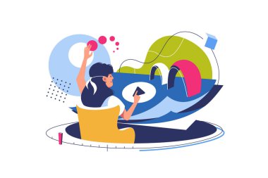 Motion Design Studio, multimedya içerik üretimi ve kurgu vektörü illüstrasyonu. Video çevrimiçi düz konsept oluşturuluyor