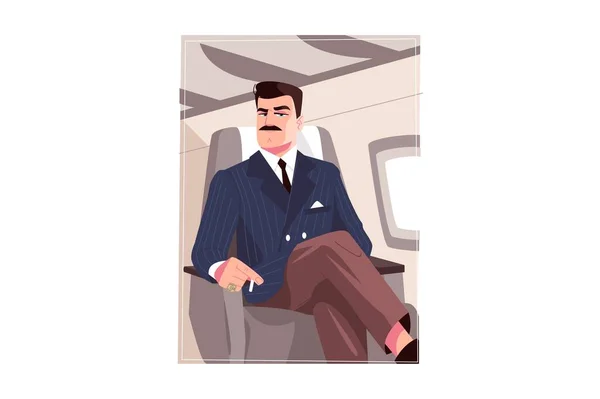Business Man Private Airplane Seat Vector Illustration Luxury Man Suit — стоковый вектор