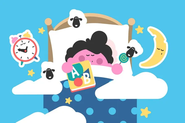 Boy Sleeping Bed Dreaming Vector Illustration Kid Get Rest Night — Stock Vector