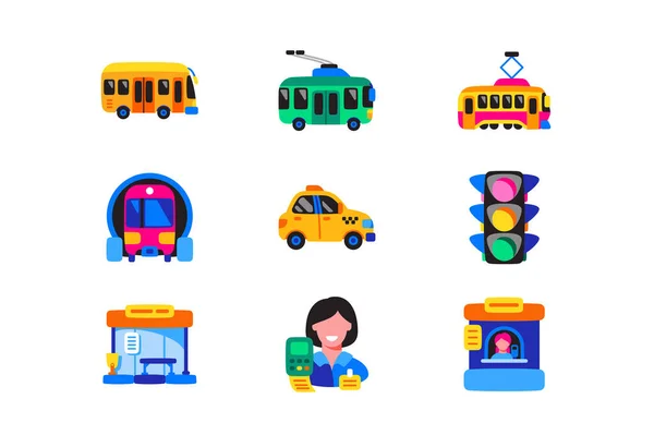 Public Transport Icons Set Vector Illustration Bus Tram Trolley Bus — Wektor stockowy