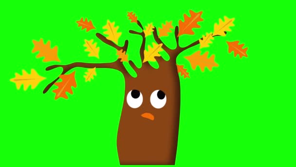 Dessin Animé Arbre Souriant Avec Les Yeux Secoue Les Feuilles — Video