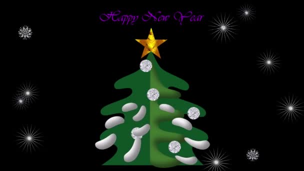 Winter Animation Christmas Tree Golden Silver Purple Balls Animated Inscription — Stock Video