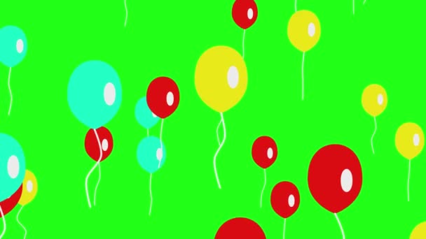 Animace Balónků Carton Backgraund Červené Modré Žluté Balónky Zeleném Pozadí — Stock video
