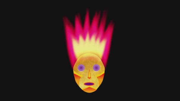 Máscara Dourada Animada Com Olhos Hipnotizados Cabelos Brilhantes Abstrato Vermelho — Vídeo de Stock