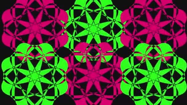 Mosaico Animato Caleidoscopio Animato Rosa Verde Sfondo Nero — Video Stock