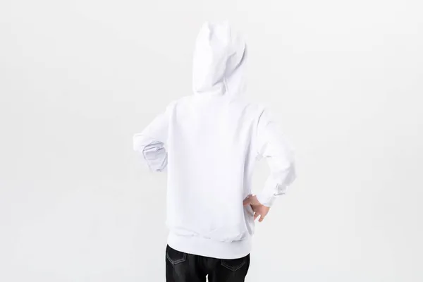 Vue Arrière Enfant Avec Sweat Capuche Blanc — Photo