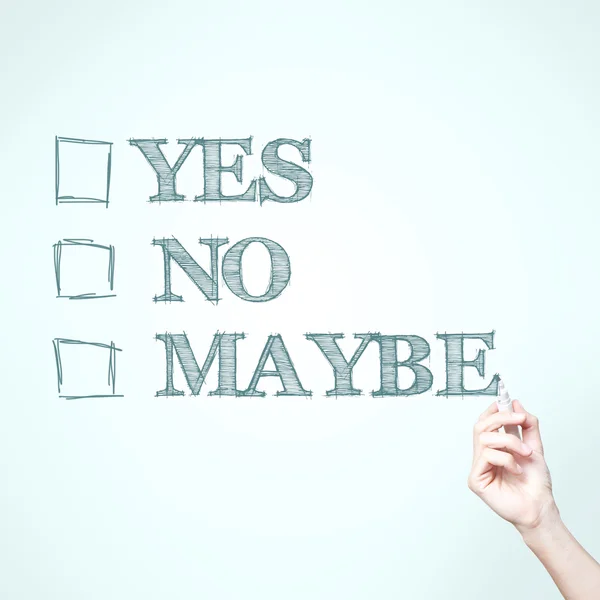 Man schrijven "Ja, Nee, misschien" — Stockfoto