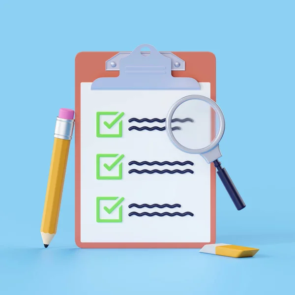 Checkliste Rendern Papier Fragebogen Notizblock Mit Ziel Checklisten Symbol Bürostift — Stockfoto