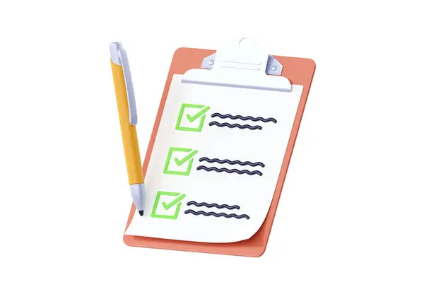 Checkliste Renderer Papierliste Mit Fragebogen Zwischenablage Und Umfrage Checkformular Testdokument — Stockfoto