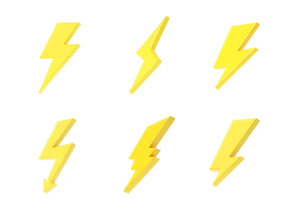 Lightning Icon Set Render Потужність Грім Швидкий Затвор Енергії Електричний — стокове фото