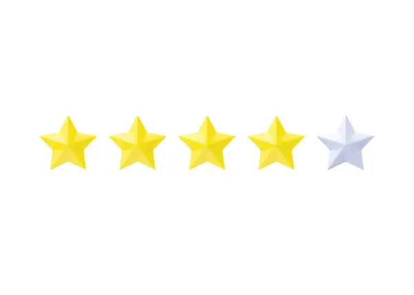 Review 3d render icon - customer positive rate, yellow and gray good award illustration. Star reputation signs for client feedback, ranking ui object isolated on white background