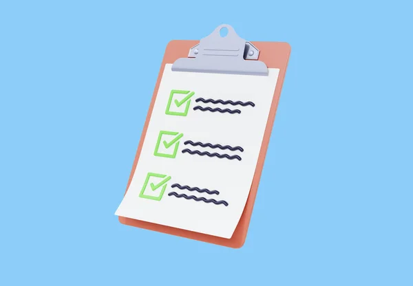 Checklist Rendering Elenco Cartaceo Con Questionario Cartellina Appunti Modulo Controllo — Foto Stock