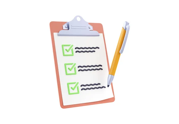 Checklist Render Liste Papier Avec Questionnaire Presse Papiers Formulaire Vérification — Photo