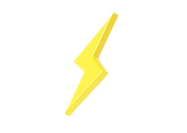 Yıldırım 3D illüstrasyon - gök gürültüsü güç simgesi, enerji yıldırımı ve elektrik flaşı. Beyaz arkaplanda izole edilmiş hızlı şimşek çizgi film sembolü