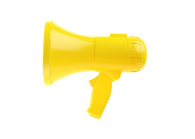 Hoparlör 3D yorumlayıcı - insanlar hoparlör kiralıyor, iletişim için yüksek sesle ikon bağırıyor, illüstrasyonlu mikrofon. Beyaz arka planda izole edilmiş yüksek sesli megafon yaratıcı ikon konsepti