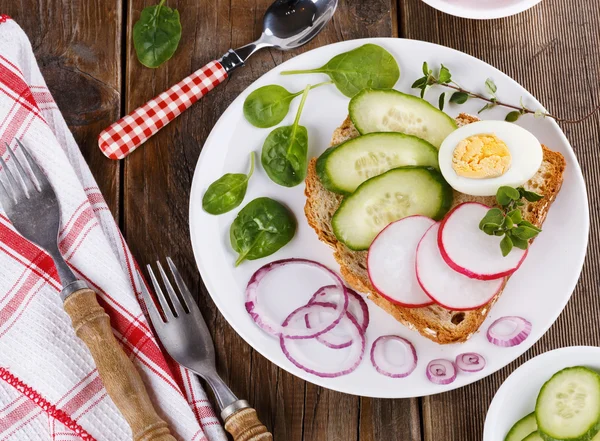 Sandwich fresco con huevo, rábano y pepino — Foto de Stock