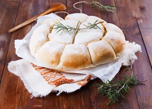 Freshly baked Australian damper loaf on wooden background — Stock Photo, Image