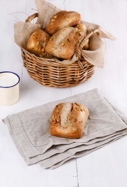 Ciabatta bread on white wooden background — Stock Photo, Image