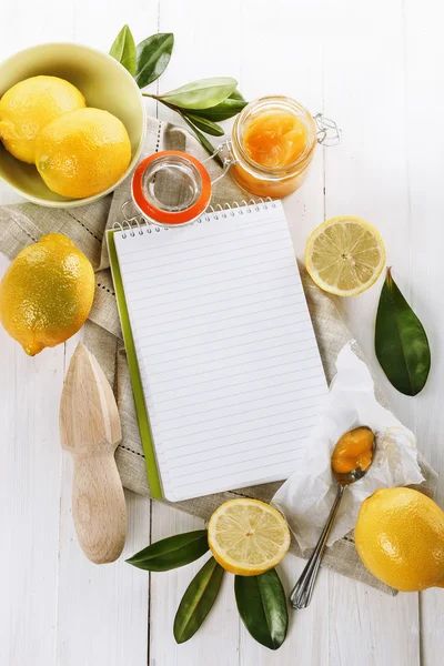 Lemon curd over white wooden background — Stock Photo, Image
