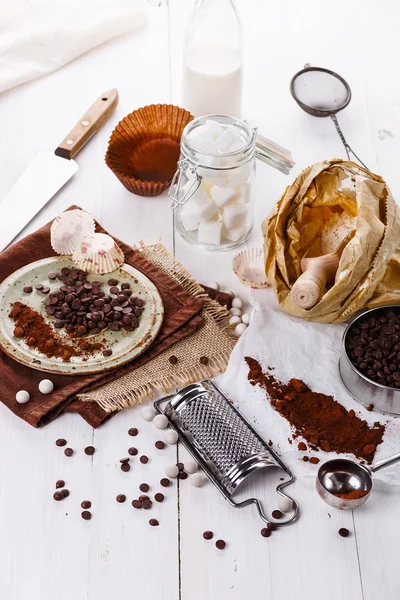Çikolata ile pişirme için öğeler — Stok fotoğraf