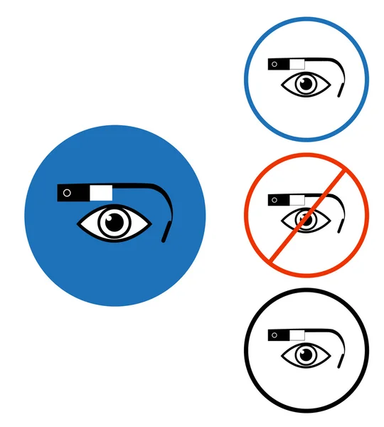 Google glass icon set blue red circle — Stock Vector