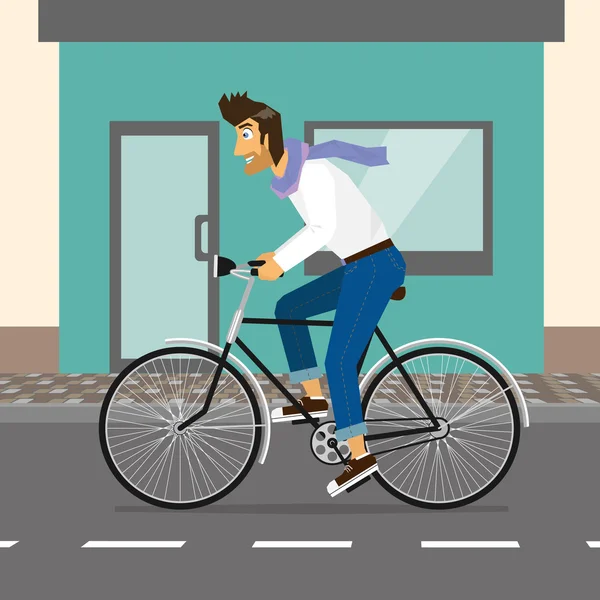 Stilig kille Rider en cykel — Stock vektor