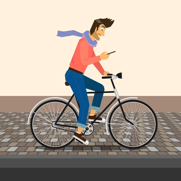 Guapo chico paseos en bicicleta — Vector de stock