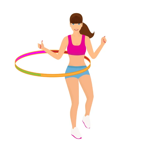 Hula hoop - elszigetelt gyakorlása, a gyönyörű nő — Stock Vector