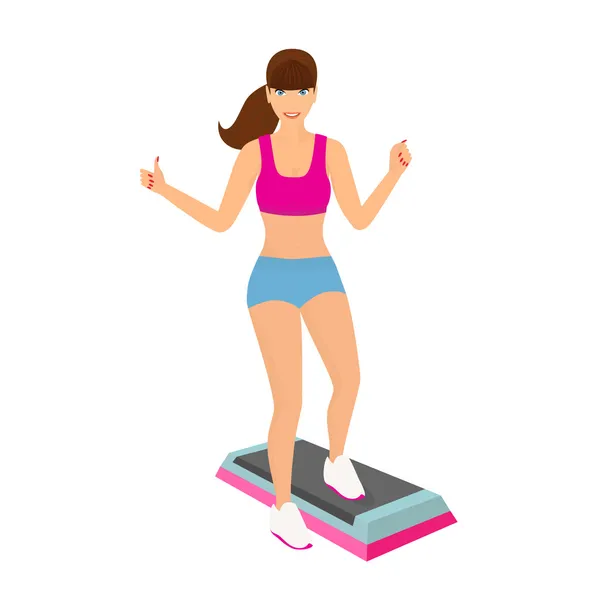 Hermosa mujer haciendo ejercicio aeróbico en el gimnasio - aislado — Vector de stock