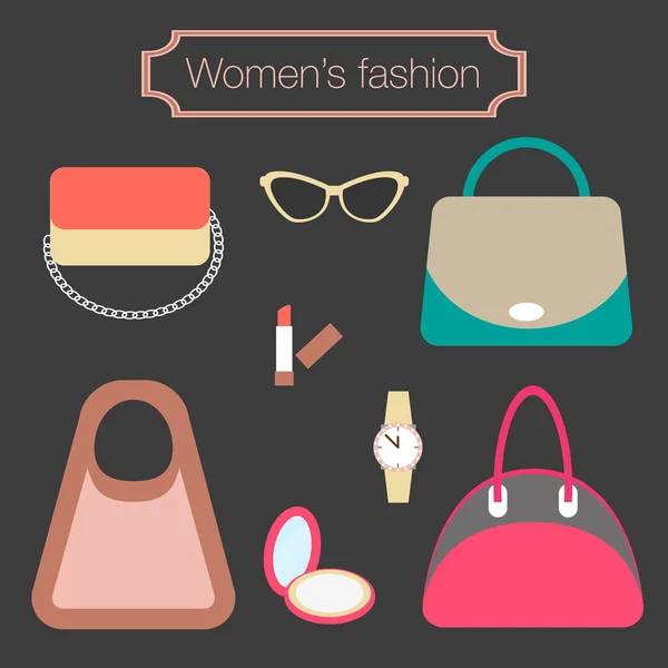 Colección de moda femenina de bolsos y accesorios — Vector de stock