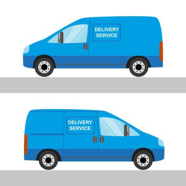 Blue delivery van isolated view from two sides